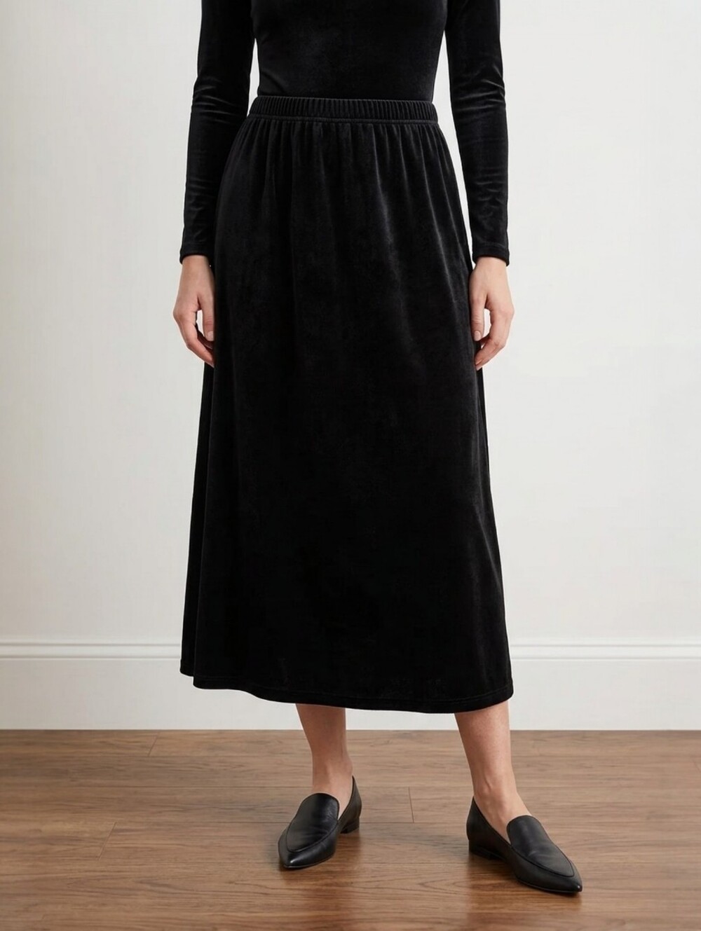 Michael Simon Lite Women's Black Maxi Skirt XL Velour Long Pull On Slit